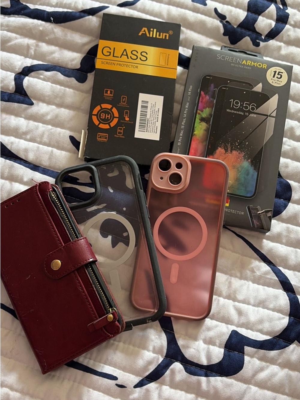 iPhone 15 plus!!  3 cases, glass protectors and wallet!